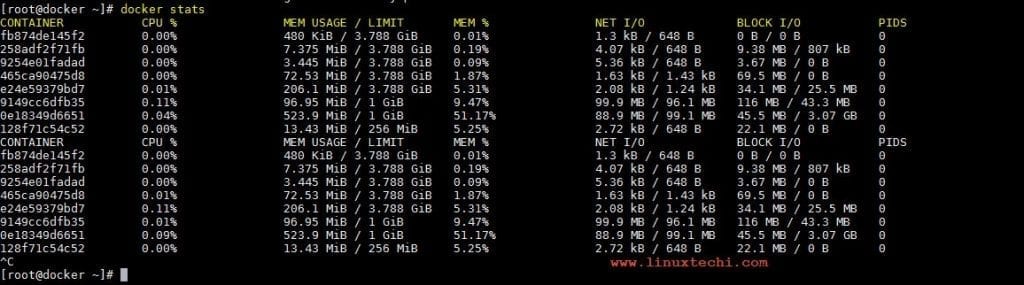 Статистика использования ресурсов Docker-контейнера